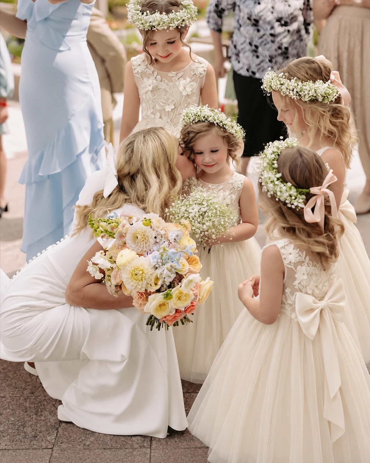 Champagne Tulle A-line Flower Girl Dress Front View