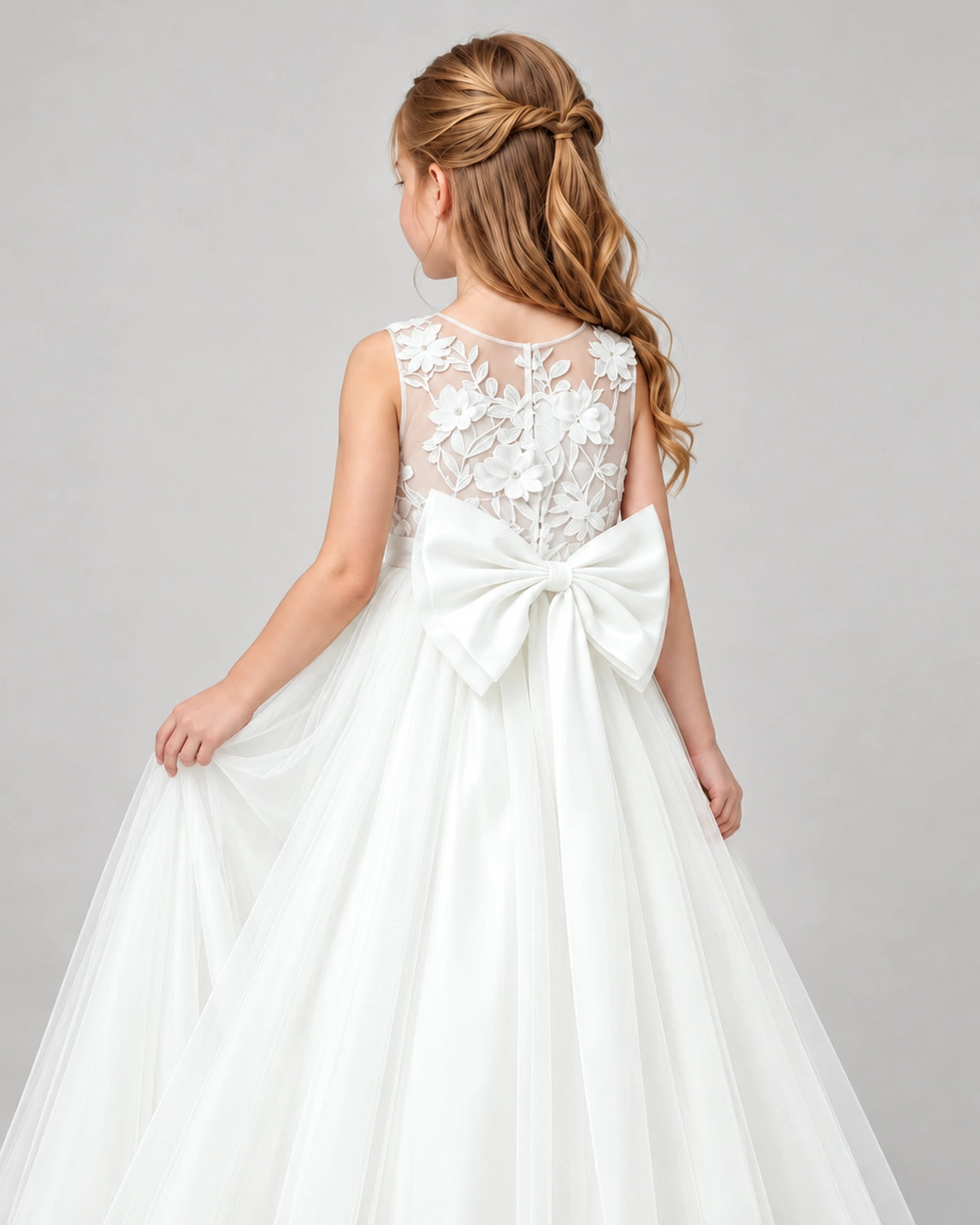 Ivory Lace Tulle Flower Girl Dress Back Detail