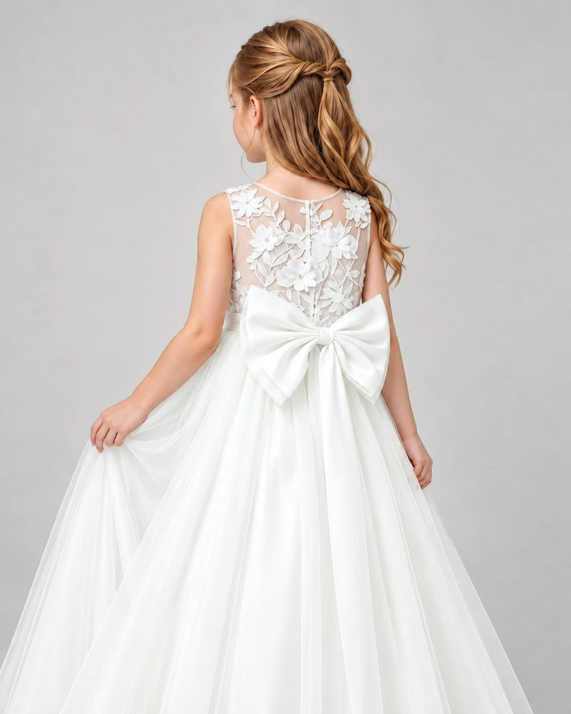 Ivory Lace Tulle Flower Girl Dress Back Detail