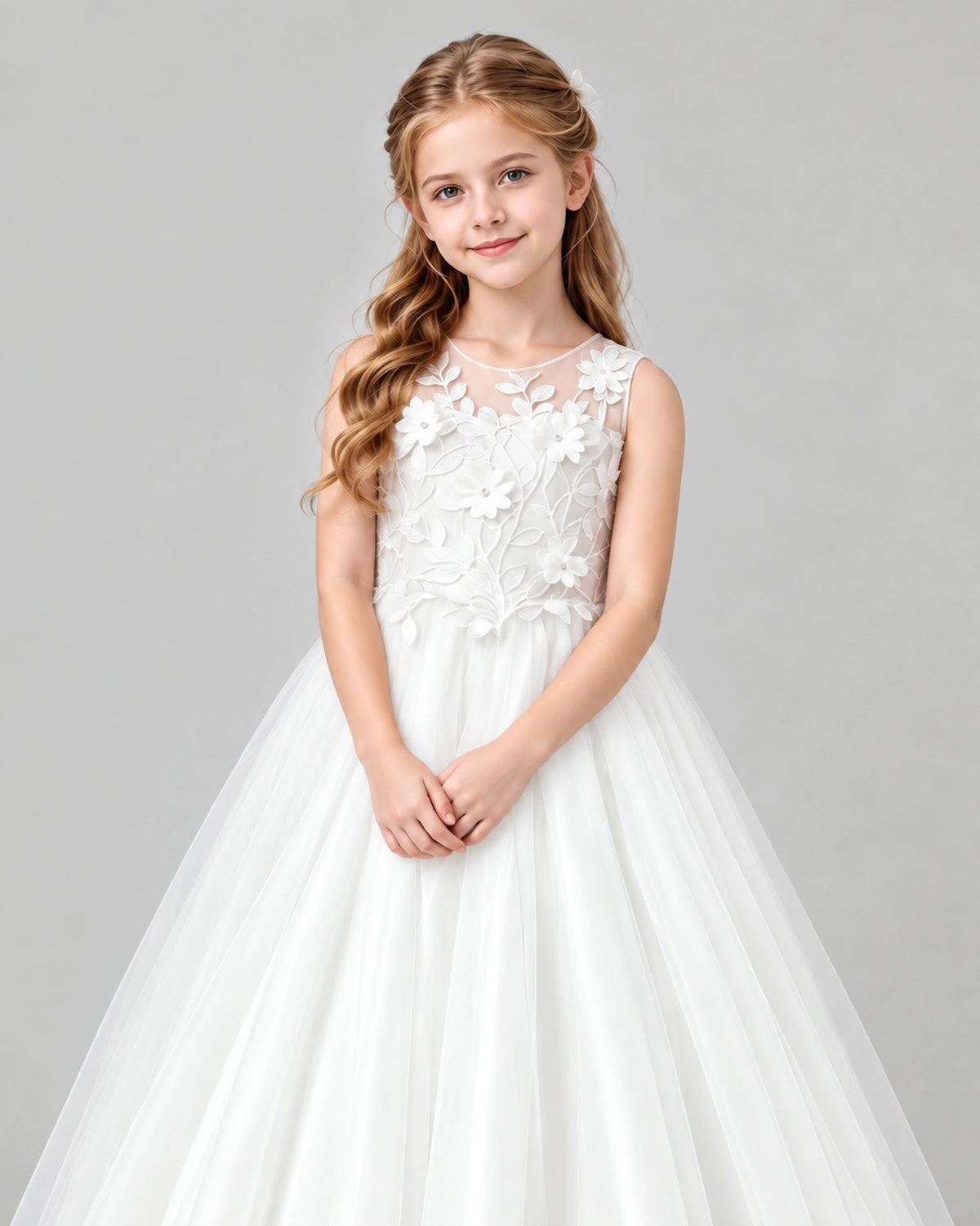 Ivory Lace Tulle Flower Girl Dress Detail