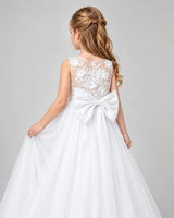 White Lace Tulle Flower Girl Dress Back Detail