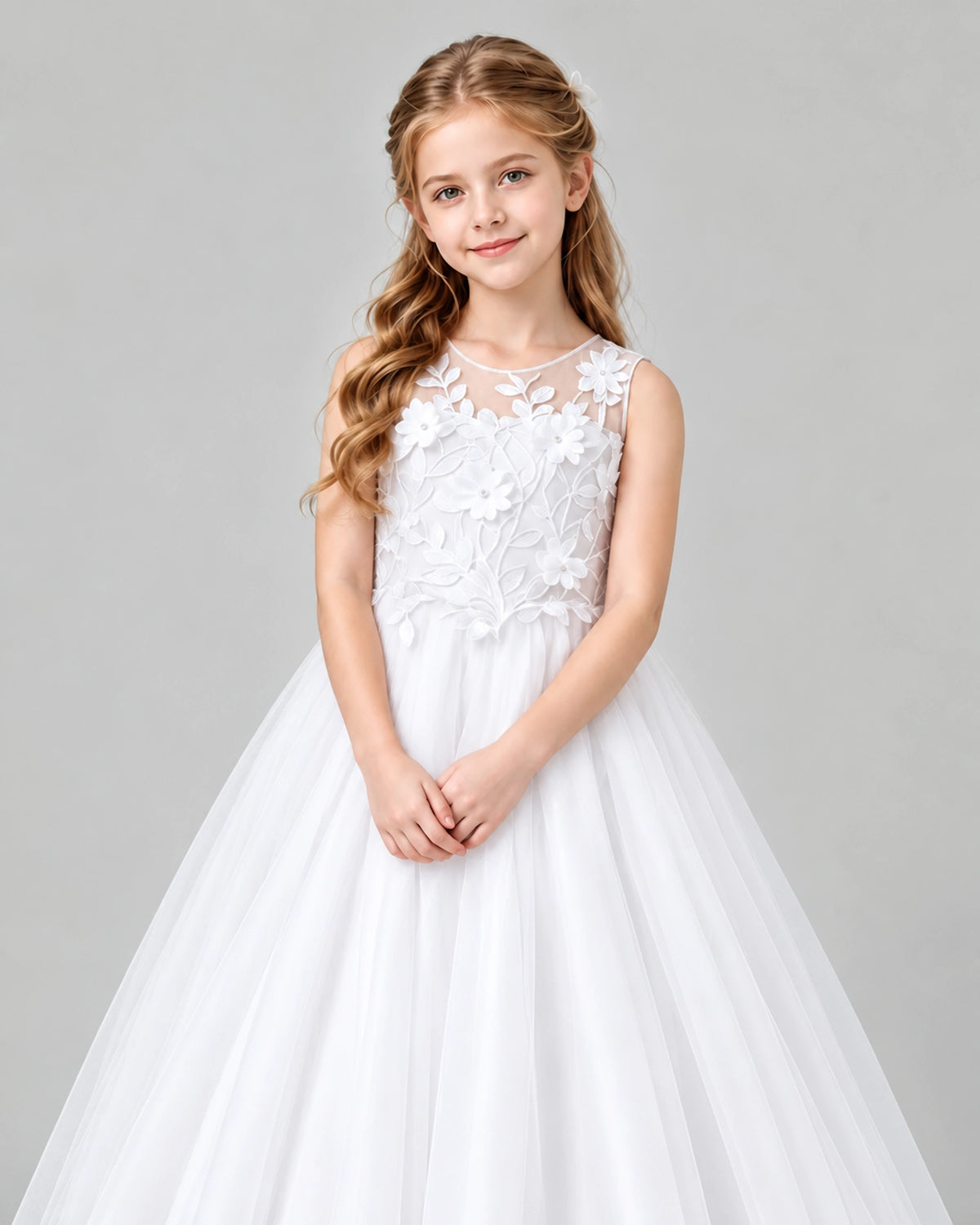 White Lace Tulle Flower Girl Dress Detail