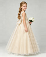 Champagne Tulle A-line Flower Girl Dress Side View