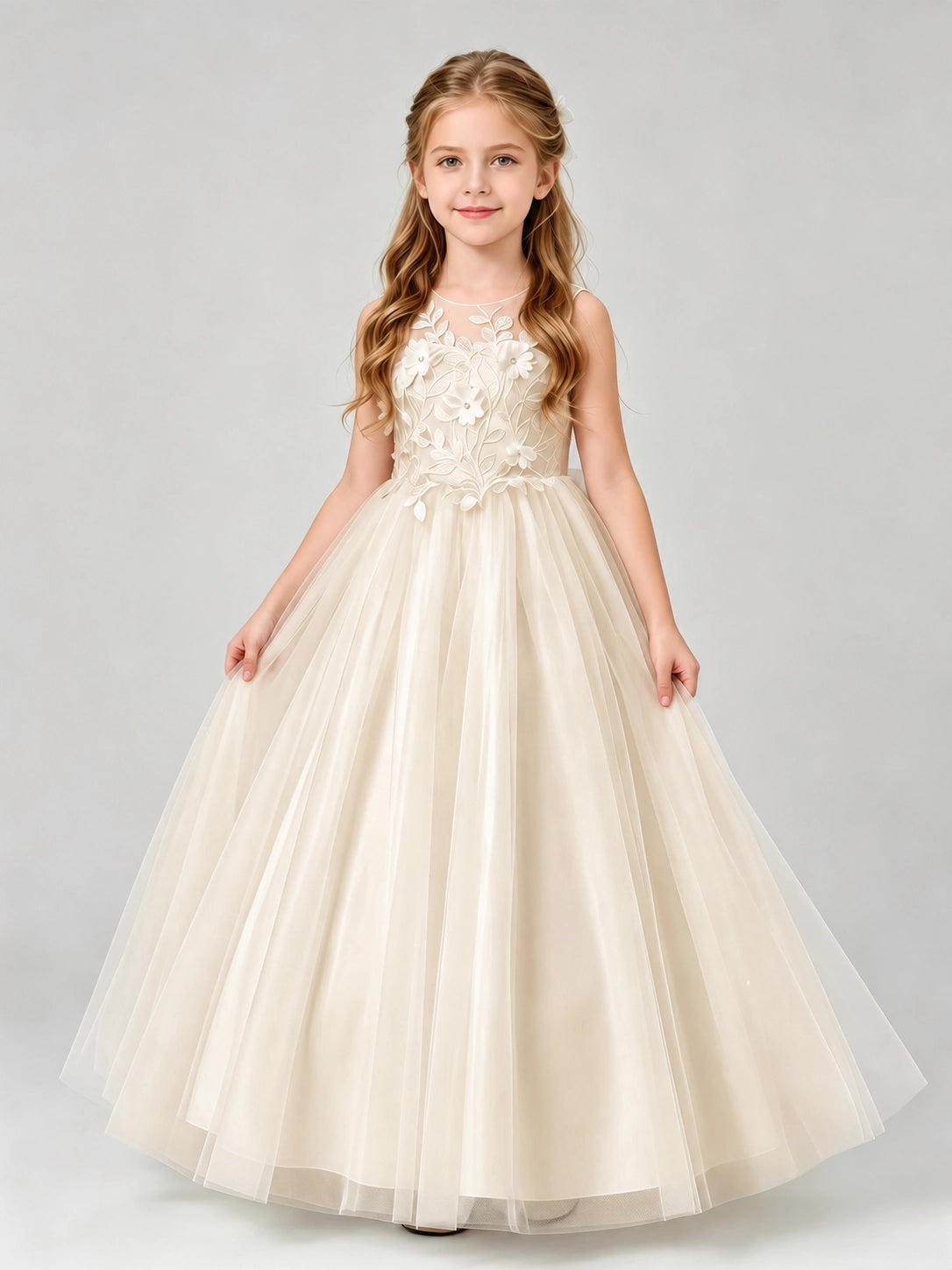 Champagne Flower Girls Dress