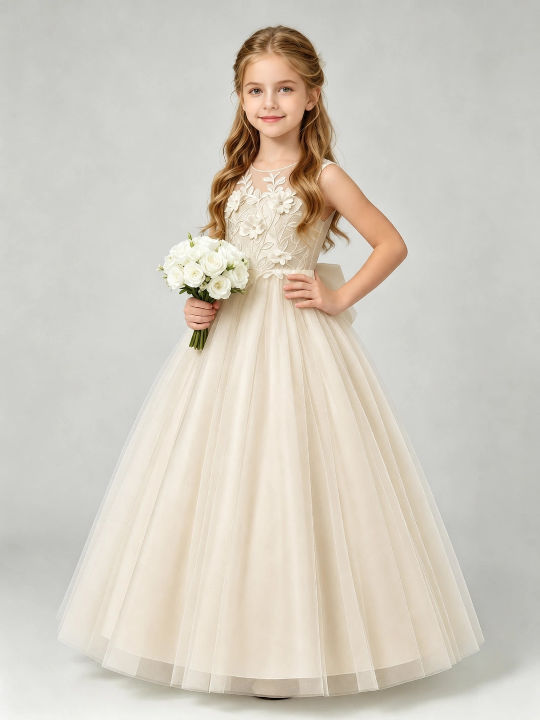 Champagne Flower Girls Dress