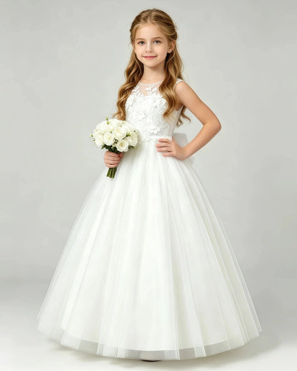 Ivory Tulle A-line Flower Girl Dress Front View