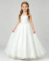 Ivory Tulle A-line Flower Girl Dress Front View