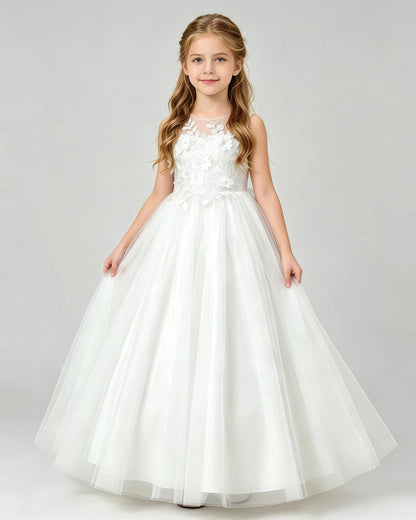 Ivory Tulle A-line Flower Girl Dress Front View
