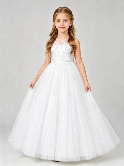 White Flower Girls Dress