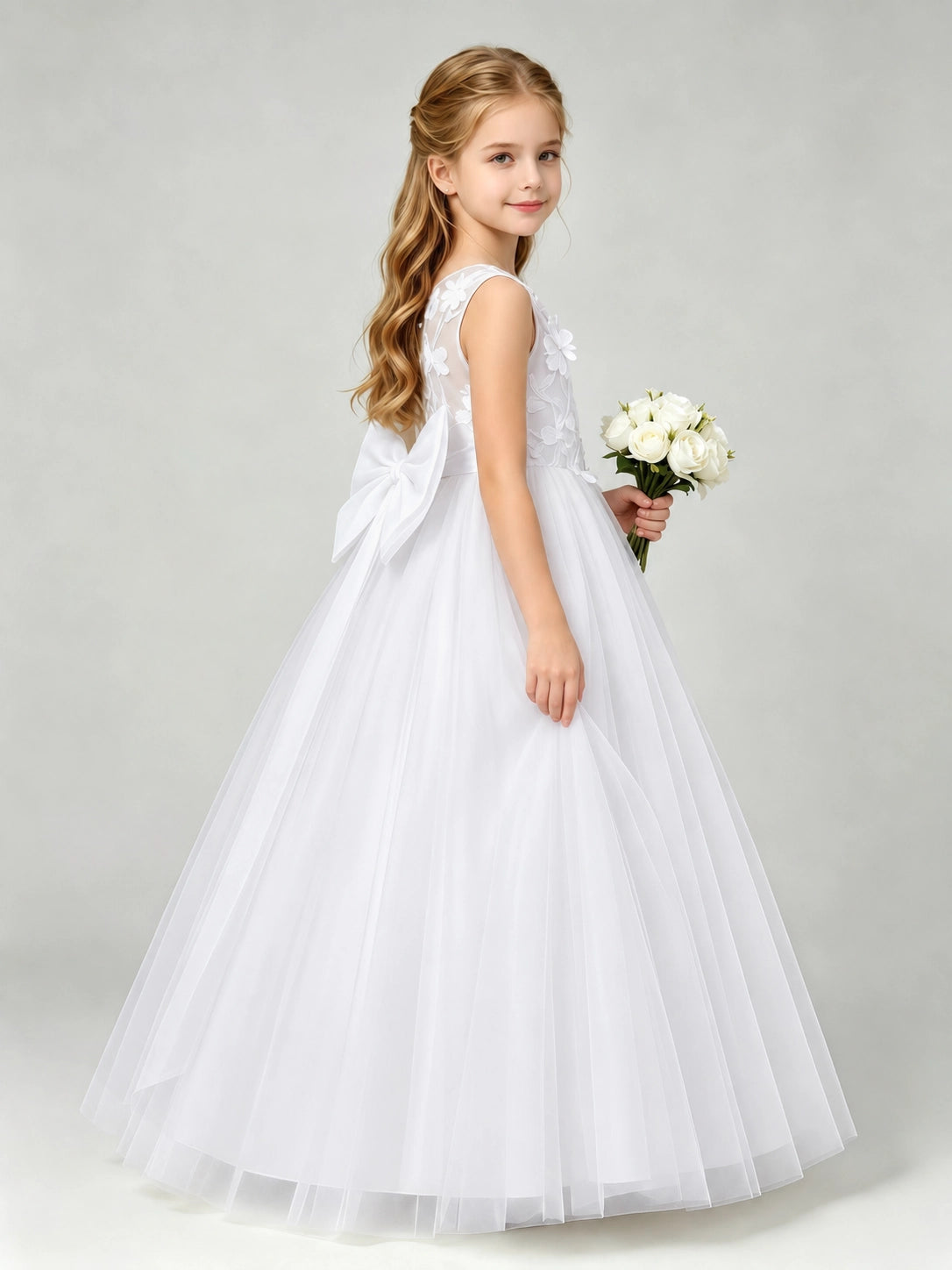 White Flower Girls Dress