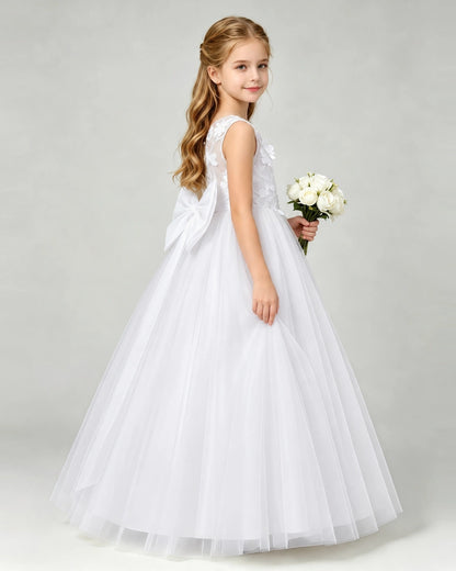 White Tulle A-line Flower Girl Dress Side View
