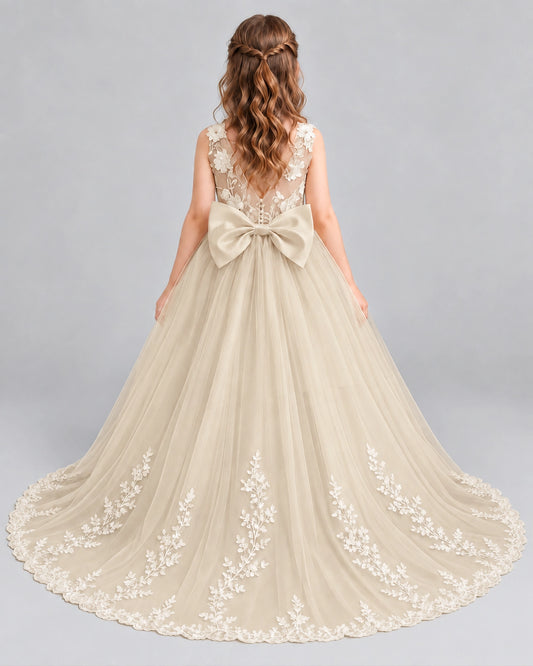 Champagne Ball Gown First Communion Dresses Back
