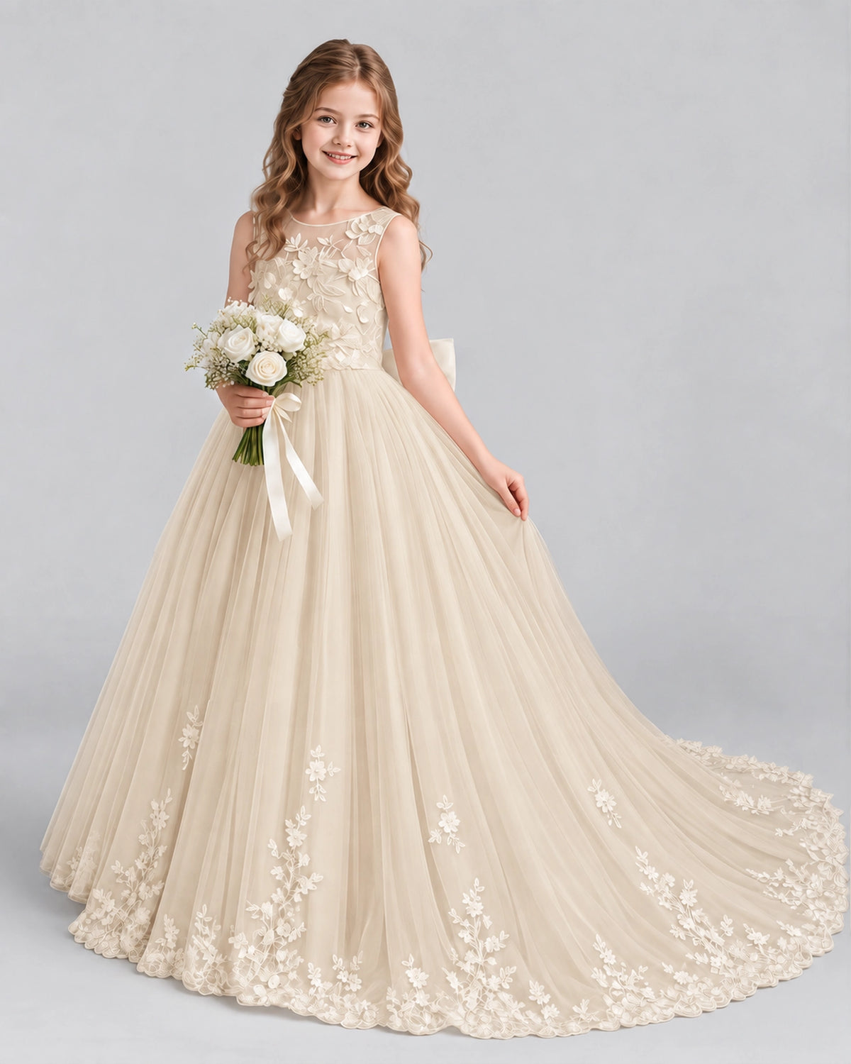 Champagne Ball Gown First Communion Dresses Front