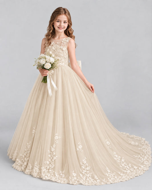 Champagne Ball Gown First Communion Dresses Front