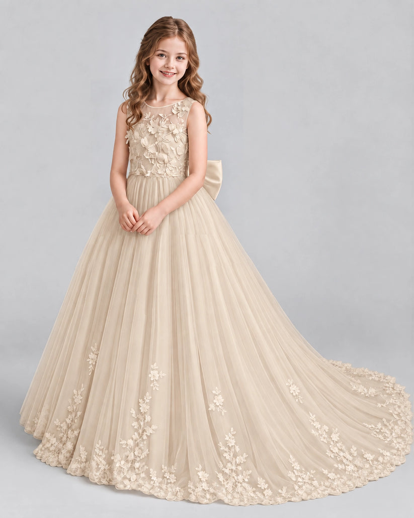 Champagne Ball Gown First Communion Dresses Pose