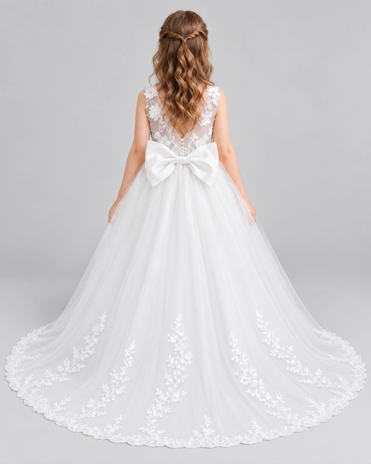 White Ball Gown First Communion Dresses Back