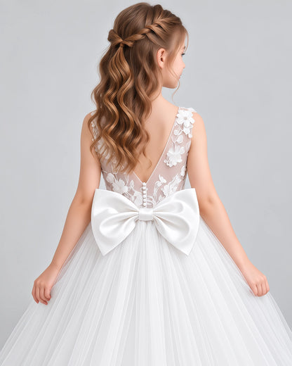 White Ball Gown First Communion Dresses Back_Detail
