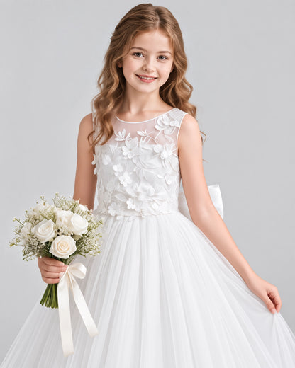 White Ball Gown First Communion Dresses Detail
