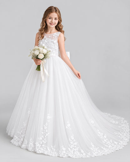 White Ball Gown First Communion Dresses Front