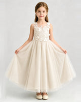 Champagne Tulle A-line Flower Girl Dress Front View