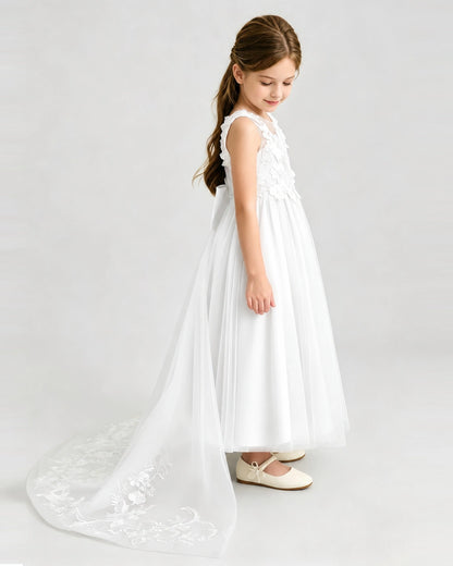 Ivory Tulle A-line Flower Girl Dress Side View