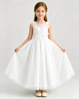 Ivory Tulle A-line Flower Girl Dress Front View