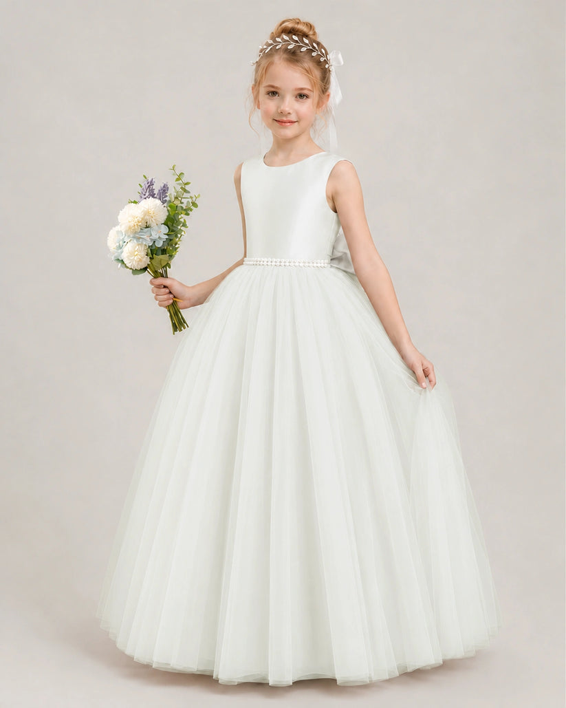Ivory Tulle Ball Gown Flower Girl Dress Front View