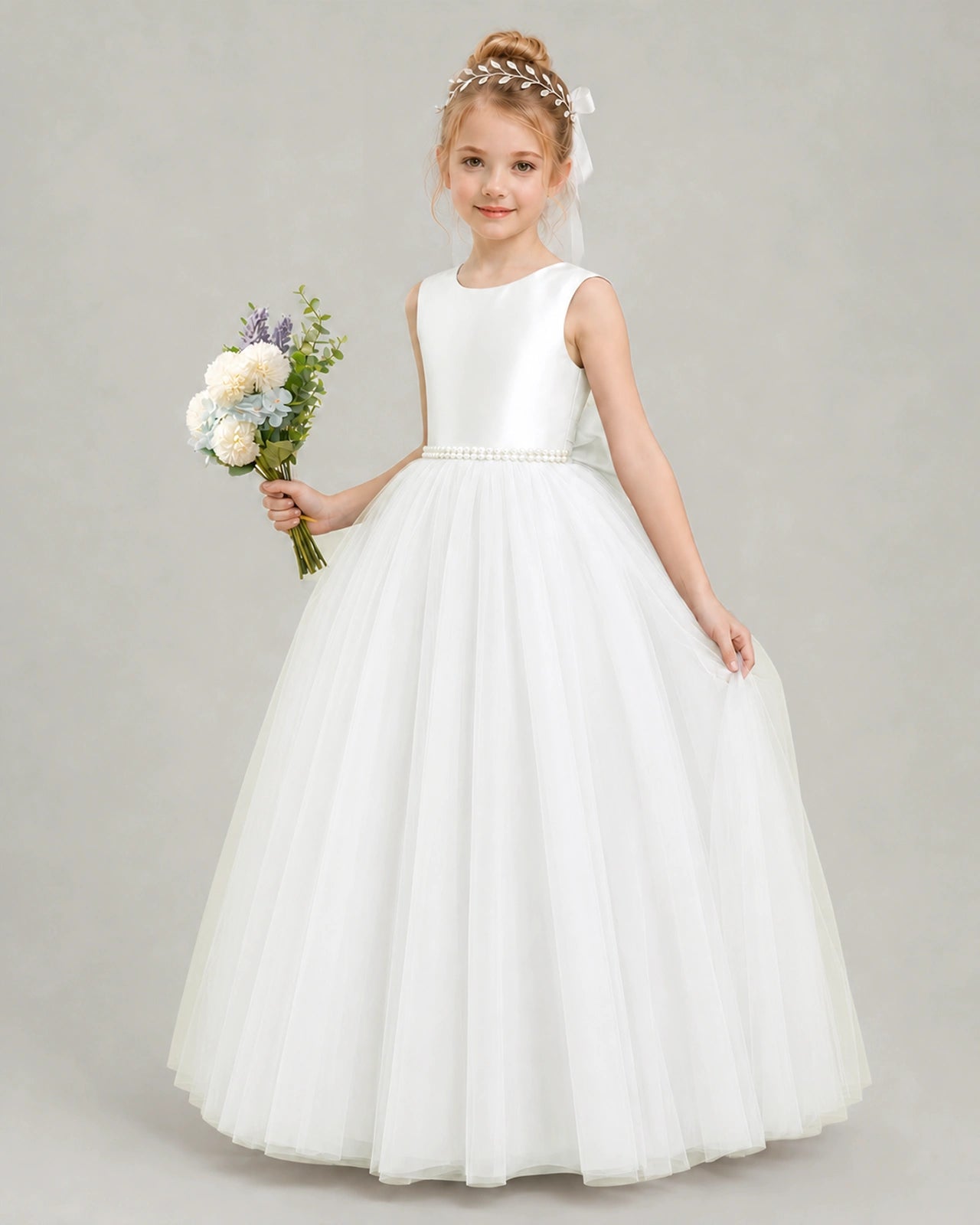 White Flower Girls Dress
