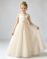 Champagne Tulle A-line Flower Girl Dress Front View