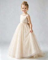 Champagne Tulle A-line Flower Girl Dress Side View