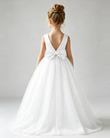 Ivory Tulle A-line Flower Girl Dress Back View