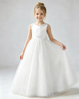 Ivory Tulle A-line Flower Girl Dress Front View