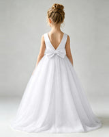White Tulle A-line Flower Girl Dress Back View