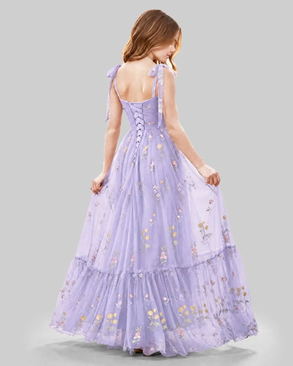 Lavender Tulle A-line Girls Formal Dress Back View