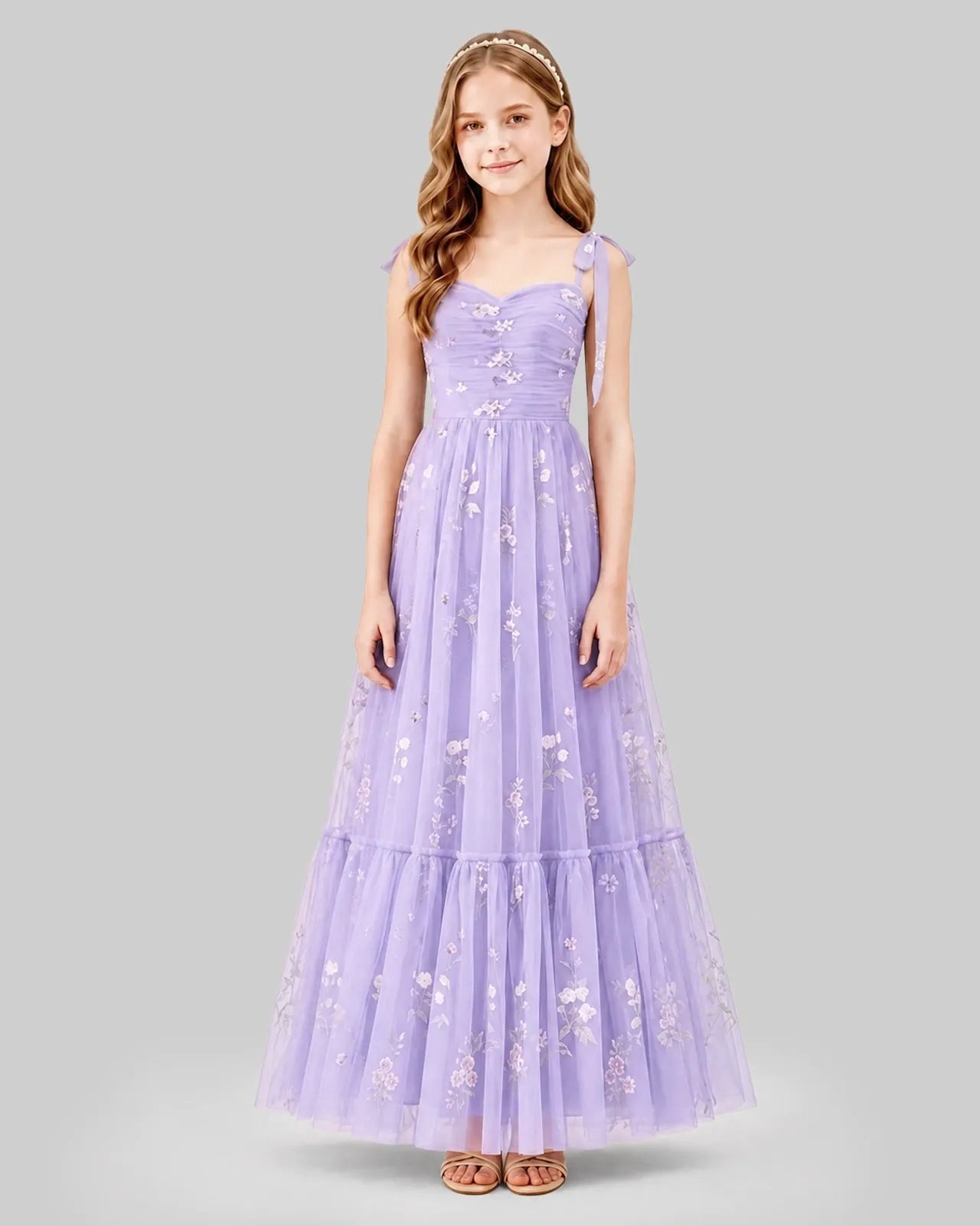 Lavender Tulle A-line Girls Formal Dress Front View
