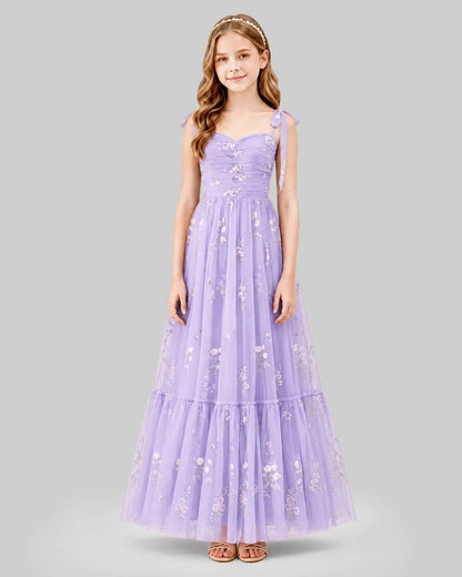 Lavender Tulle A-line Girls Formal Dress Front View