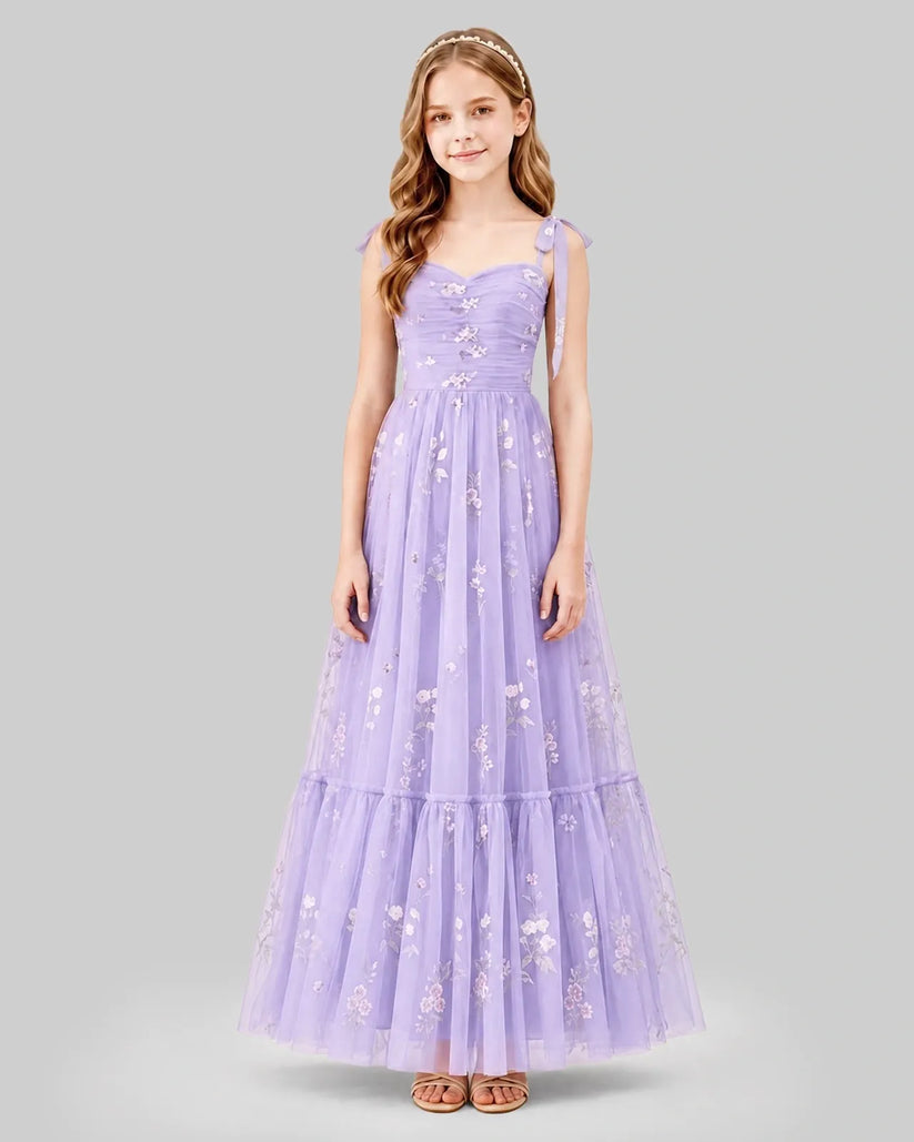 Lavender Tulle A-line Girls Formal Dress Front View
