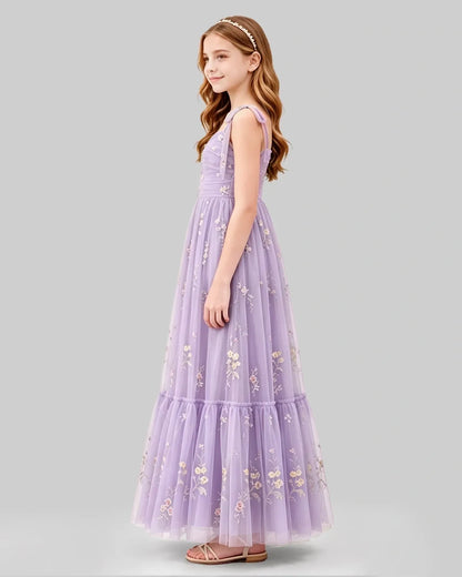 Lavender Tulle A-line Girls Formal Dress Side View