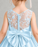 BabyBlue Satin A-line Flower Girl Dress Back Detail View