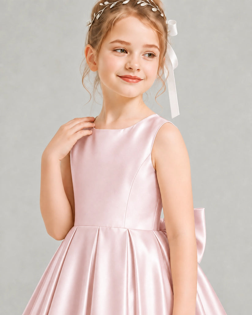 Blush Pink Satin A-line Flower Girl Dress  View
