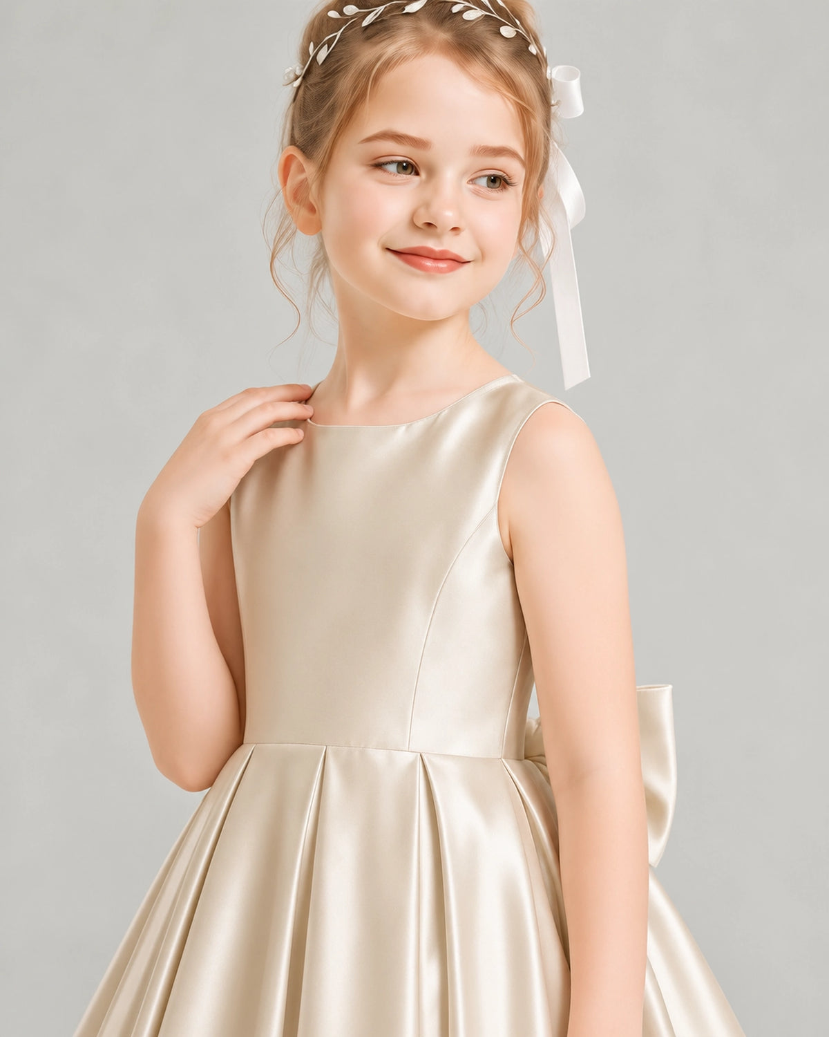 Champagne Satin A-line Flower Girl Dress View