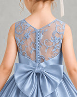 DustyBlue Satin A-line Flower Girl Dress Back Detail View