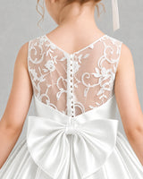 Ivory Satin Lace Back Flower Girl Dress Back Detail