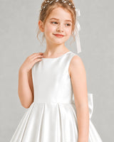 Ivory Satin Lace Back Flower Girl Dress Detail