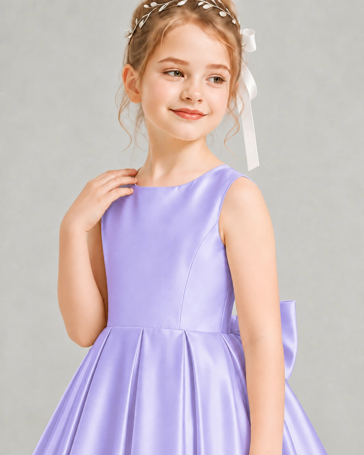 Lavender Satin A-line Flower Girl Dress View