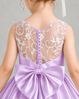 Lilac Satin A-line Flower Girl Dress Back Detail View