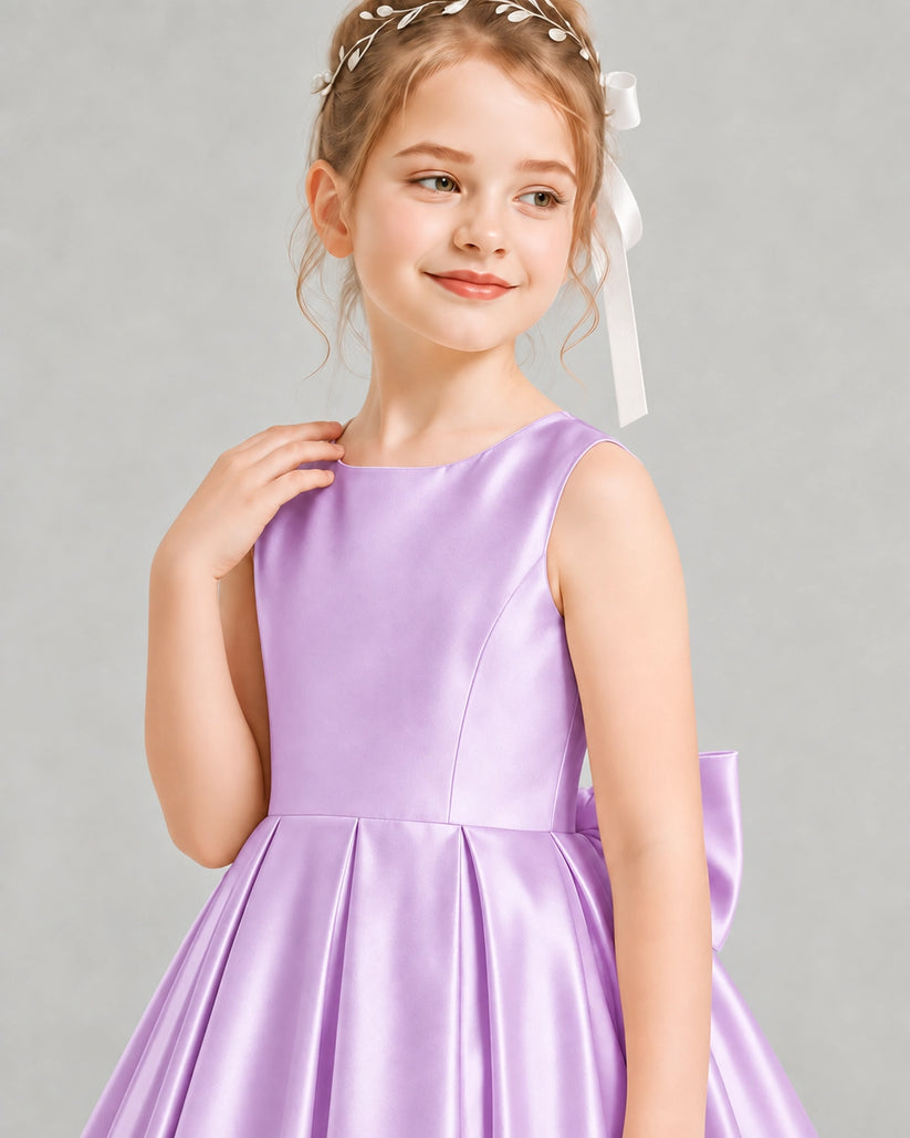 Lilac Satin A-line Flower Girl Dress View