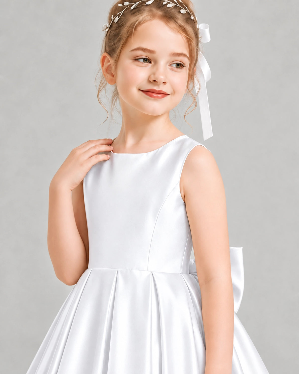 White Satin A-line Flower Girl Dress View