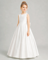 Ivory Satin A-line Flower Girl Dress Front View