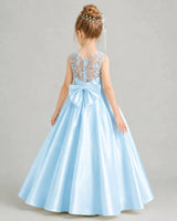 Baby Blue Satin A-line Flower Girl Dress Back View